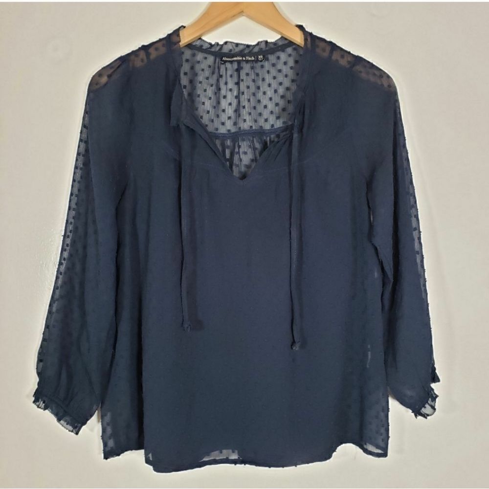 Abercrombie and Fitch Navy Blue Chiffon Layered Long Sleeve Blouse Size XS